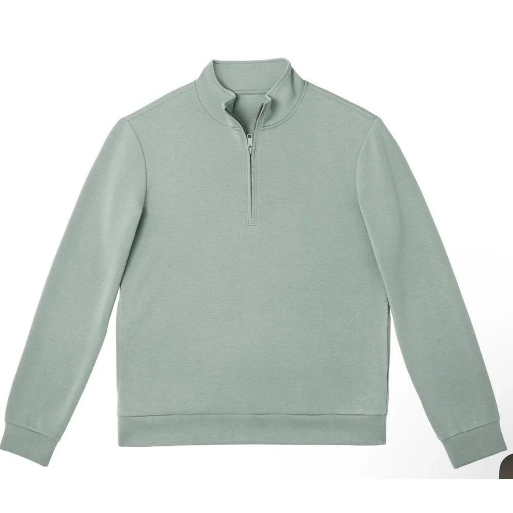 Mens Sage Green Quarter Zip Mock Neck Pullover Sweatshirt with Pockets Size M - Picture 1 of 5
